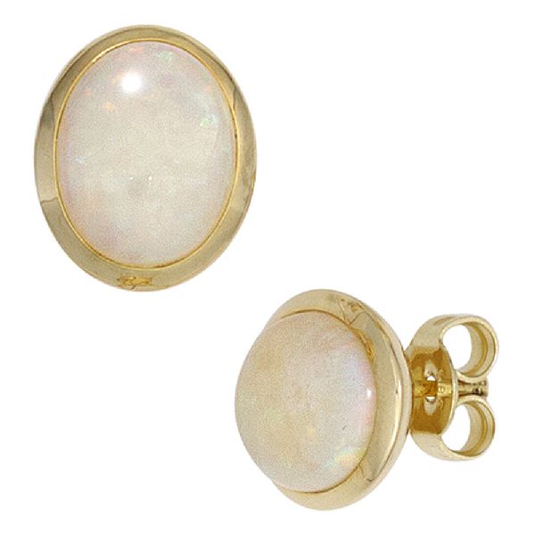 Ohrstecker oval 585 Gold Gelbgold 2 Opal-Cabochons Ohrringe Opalohrringe CJ