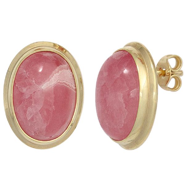 Ohrstecker oval 585 Gold Gelbgold 2 Rhodochrosite rosa Ohrringe CJ