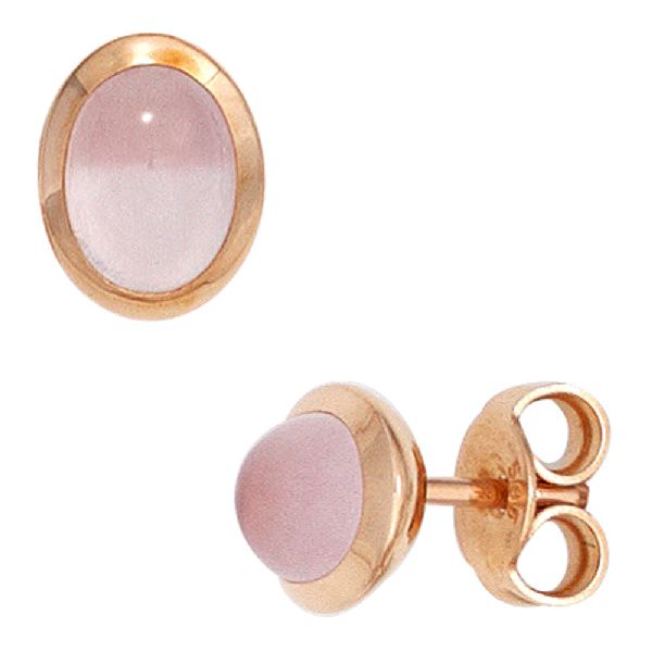Ohrstecker oval 585 Gold Rotgold 2 Rosenquarz Cabochons rosa Ohrringe CJ