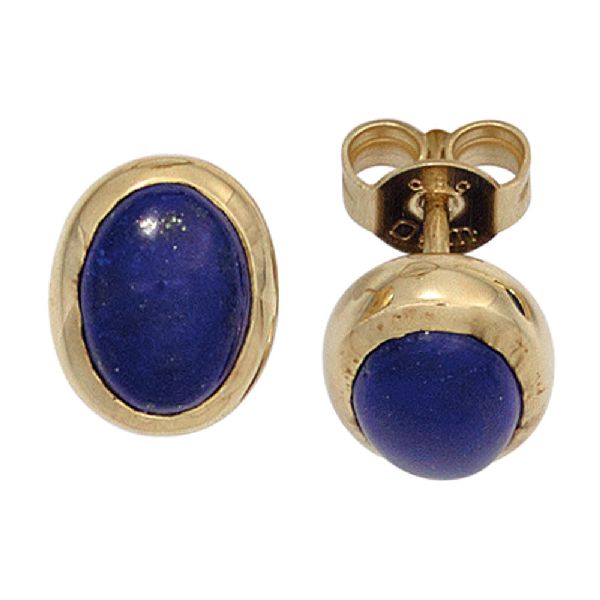 Ohrstecker oval 585 Gold Gelbgold 2 Lapislazuli blau Ohrringe Goldohrstecker CJ