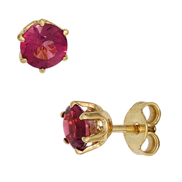 Ohrstecker rund 585 Gold Gelbgold 2 Turmaline rosa pink Ohrringe Goldohrstecker CJ