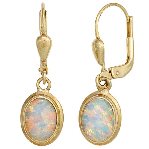 Boutons oval 333 Gold Gelbgold 2 Opale Ohrringe Ohrhänger Goldohrringe CJ