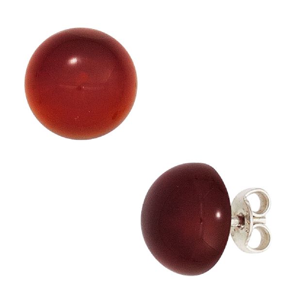 Ohrstecker rund 925 Sterling Silber 2 Carneole rot Ohrringe CJ
