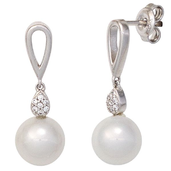 Ohrhänger 925 Sterling Silber mit Zirkonia Ohrringe Ohrstecker Perlenohrringe CJ