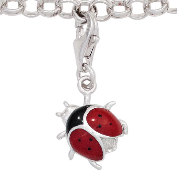 Einhänger Charm Marienkäfer 925 Sterling Silber rhodiniert rot schwarz lackiert CJ