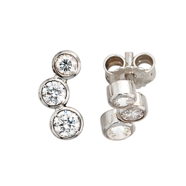Ohrstecker 925 Sterling Silber rhodiniert 6 Zirkonia Ohrringe Silberohrstecker CJ