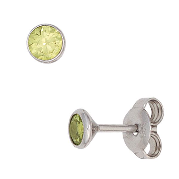 Ohrstecker rund 925 Sterling Silber rhodiniert 2 Zirkonia hellgrün grün Ohrringe CJ