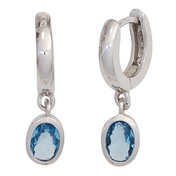 Creolen 925 Sterling Silber 2 Zirkonia hellblau blau Ohrringe Silbercreolen CJ