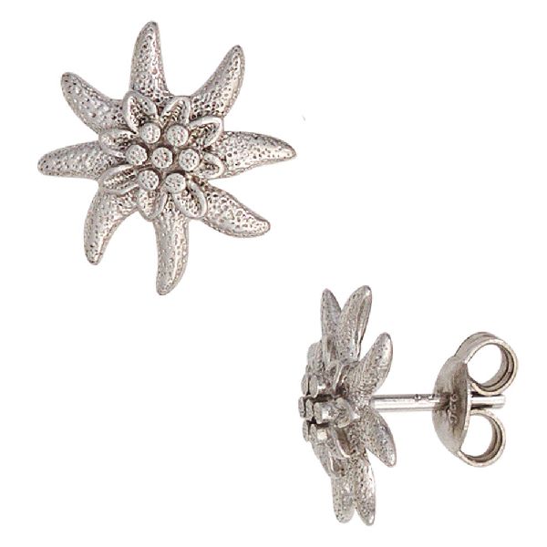 Ohrstecker Edelweiß 925 Sterling Silber rhodiniert mattiert Ohrringe CJ