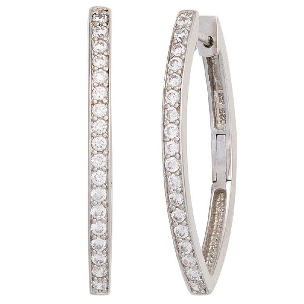 Creolen oval 925 Sterling Silber mit Zirkonia Ohrringe Silbercreolen CJ