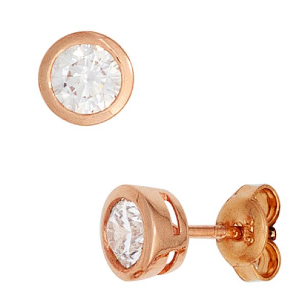 Ohrstecker rund 925 Sterling Silber rotgold vergoldet 2 Zirkonia Ohrringe CJ