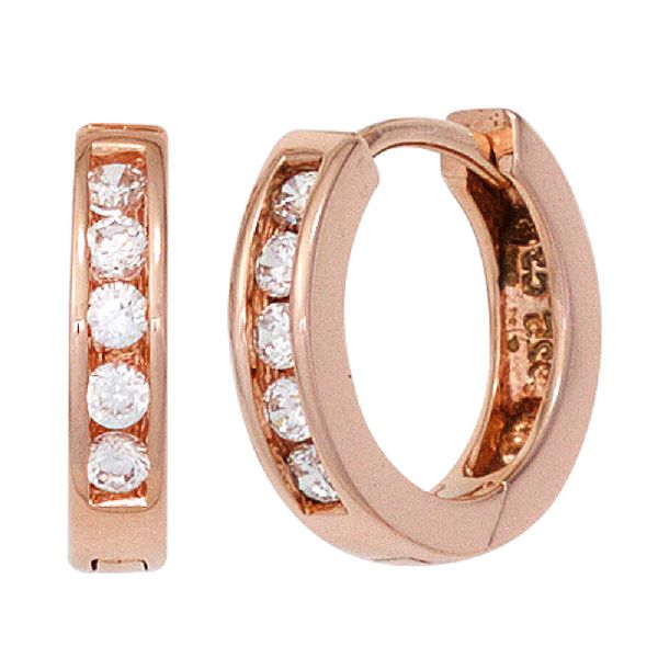 Creolen rund 925 Sterling Silber rotgold vergoldet 10 Zirkonia Ohrringe CJ