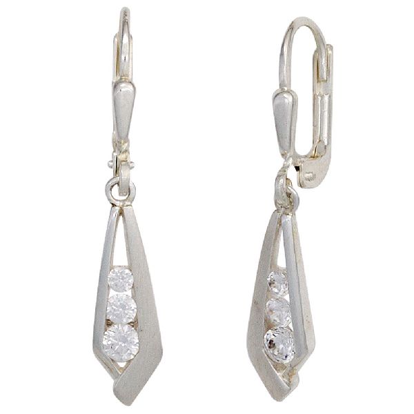 Boutons 925 Sterling Silber mattiert 6 Zirkonia Ohrringe Ohrhänger CJ