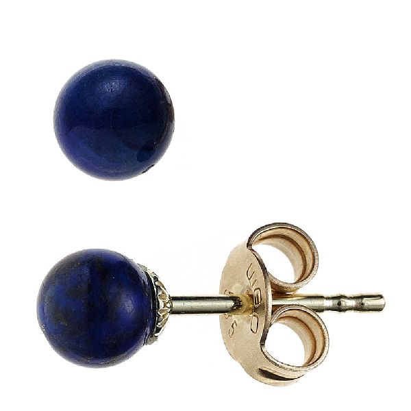 Ohrstecker Kugel 585 Gold Gelbgold 2 Lapislazuli blau Ohrringe Goldohrstecker CJ