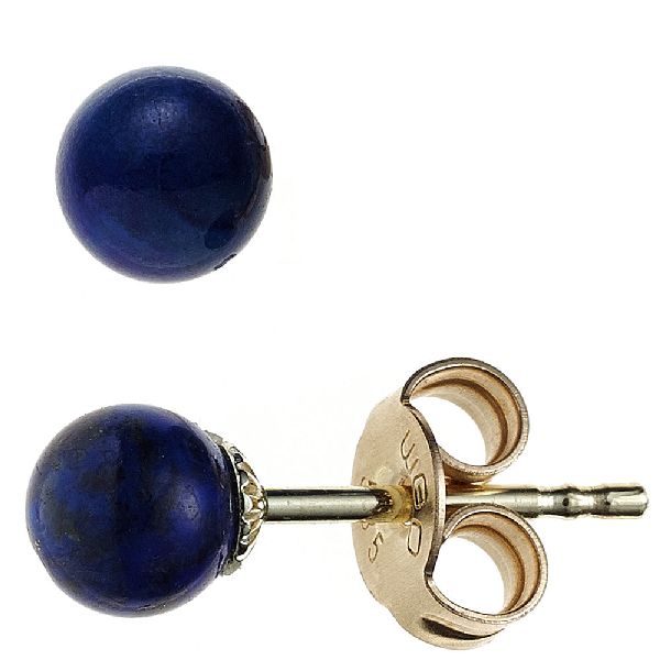 Ohrstecker Kugel 585 Gold Gelbgold 2 Lapislazuli blau Ohrringe Goldohrstecker CJ
