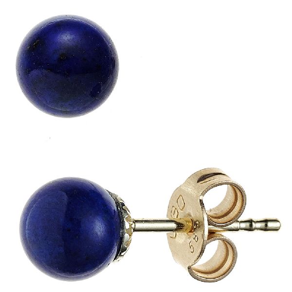 Ohrstecker Kugel 585 Gold Gelbgold 2 Lapislazuli blau Ohrringe Goldohrstecker CJ