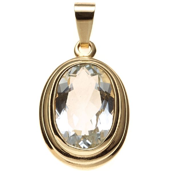 Anhänger oval 585 Gold Gelbgold 1 Aquamarin hellblau Goldanhänger CJ