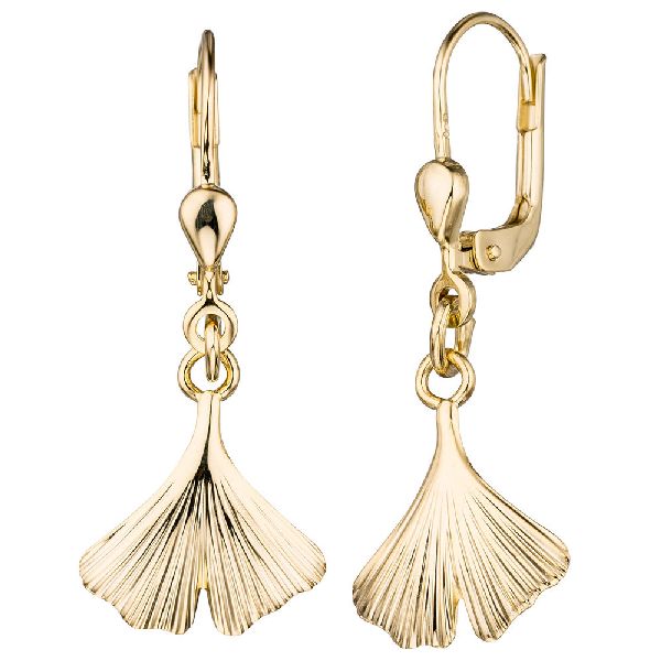 Ohrhänger Ginko Ginkgo 375 Gold Gelbgold Ohrringe Boutons Goldohrringe CJ