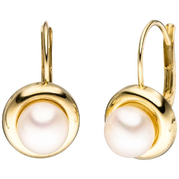 Boutons rund 333 Gold Gelbgold 2 Süßwasser Perlen Ohrringe Ohrhänger CJ