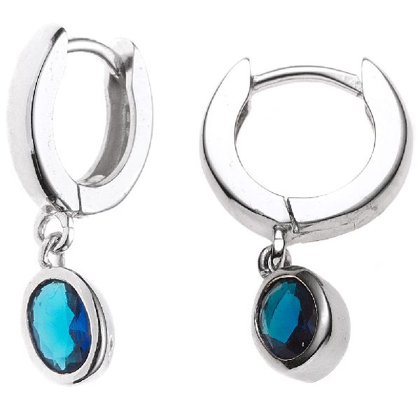 Creolen 925 Silber 2 Zirkonia blau Ohrringe Silberohrringe Silbercreolen CJ