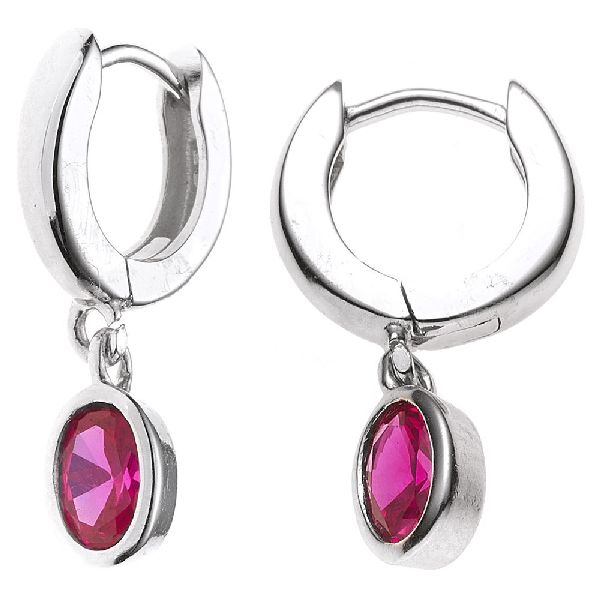 Creolen 925 Silber 2 Zirkonia rot Ohrringe Silberohrringe Silbercreolen CJ