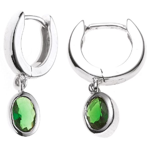 Creolen 925 Silber 2 Zirkonia grün Ohrringe Silberohrringe Silbercreolen CJ