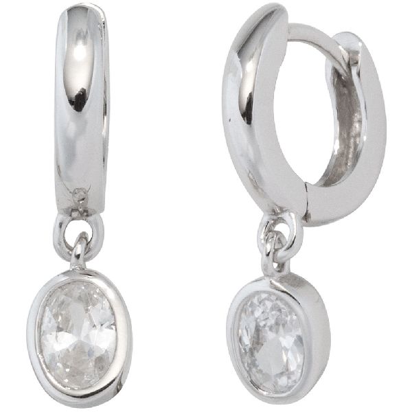 Creolen 925 Sterling Silber 2 weiße Zirkonia Ohrringe Ohrhänger Silberohrringe CJ