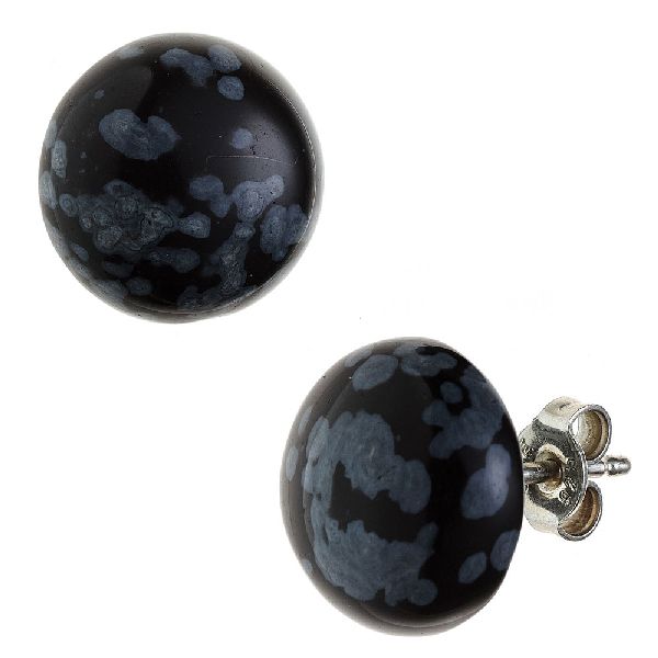 Ohrstecker rund 925 Sterling Silber 2 Schneeflocken-Obsidiane Ohrringe CJ