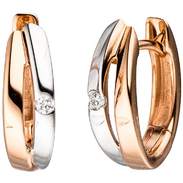 Creolen 585 Gold Rotgold bicolor 2 Diamanten Brillanten Ohrringe Goldcreolen CJ
