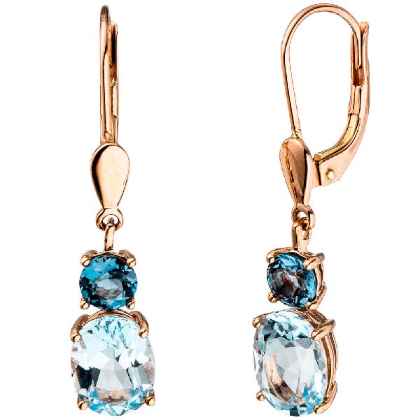 Boutons 585 Gold Rotgold 4 Blautopase hellblau blau Ohrringe Ohrhänger CJ