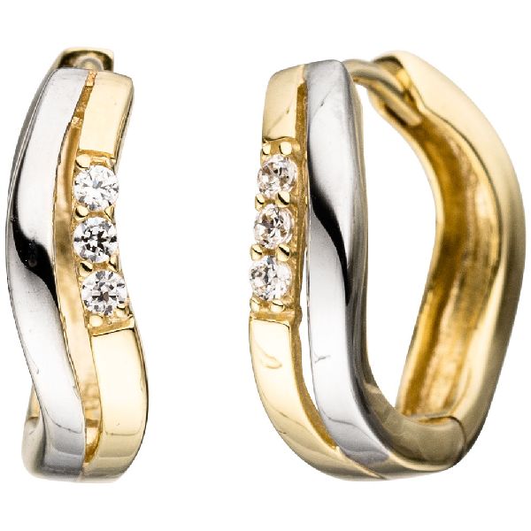 Creolen 333 Gold Gelbgold bicolor mit Zirkonia Ohrringe Goldohrringe Goldcreolen CJ