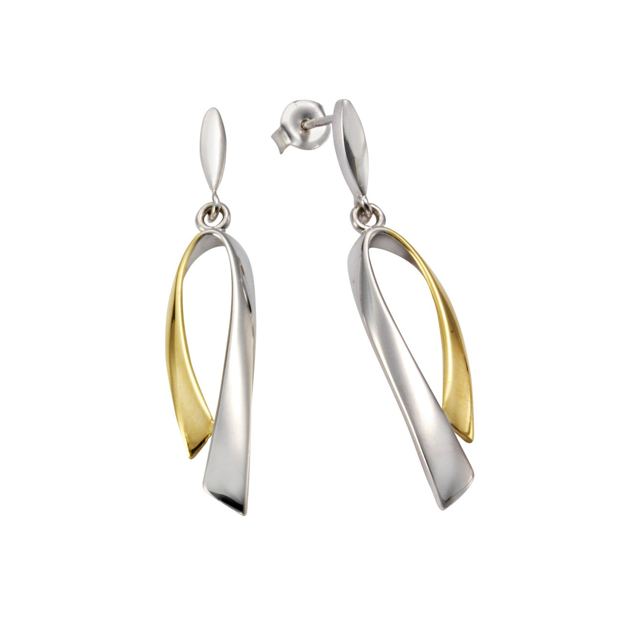 Echtschmuck Ohrstecker Damen 925er Sterling Silber bicolor 4,1cm, 1 Paar