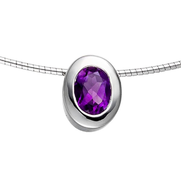 Anhänger oval 925 Sterling Silber rhodiniert 1 Amethyst violett lila CJ