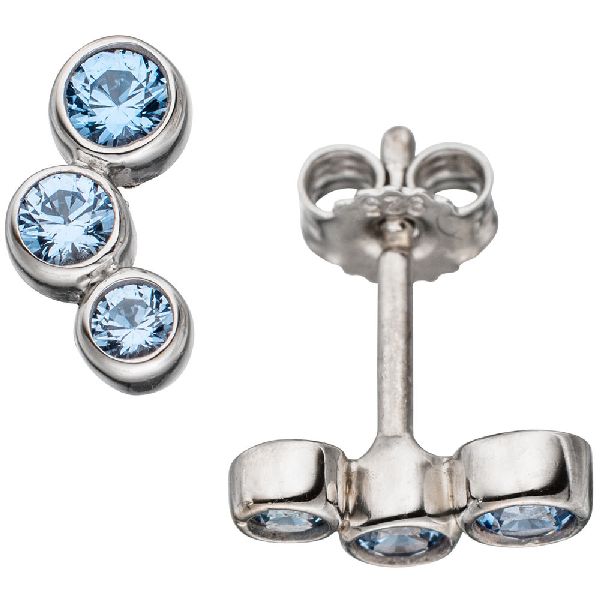 Ohrstecker 925 Sterling Silber rhodiniert 6 Spinelle hellblau blau Ohrringe CJ
