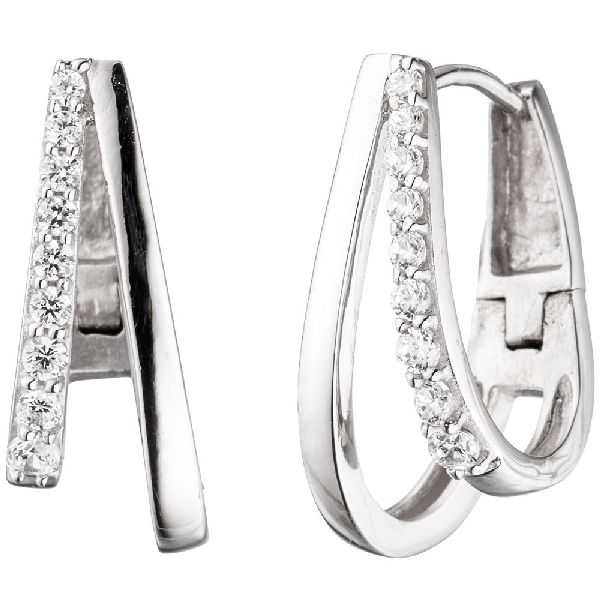 Creolen 925 Sterling Silber mit Zirkonia Ohrringe Silberohrringe Silbercreolen CJ