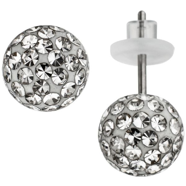 Ohrstecker Kugel Edelstahl mit Kristallsteinen Ohrringe Kugelohrstecker CJ