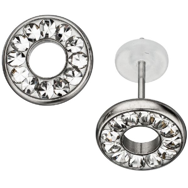 Ohrstecker rund Edelstahl mit Kristallsteinen Ohrringe CJ