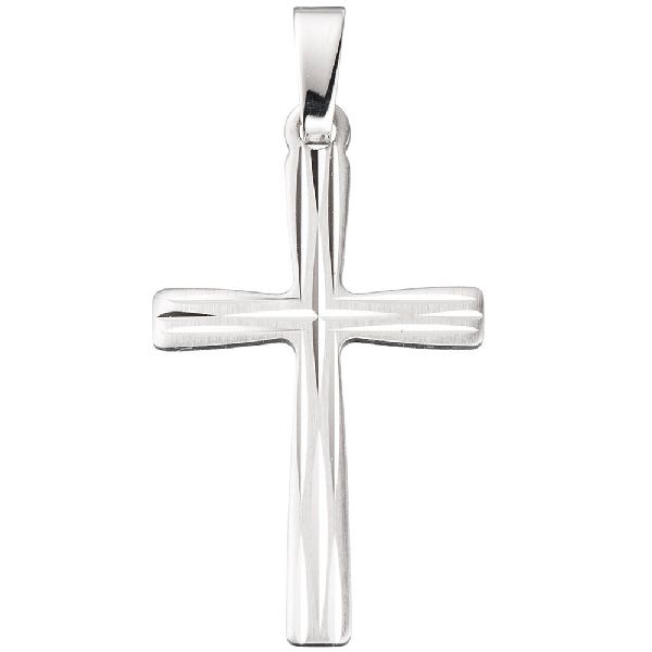 Anhänger Kreuz 585 Gold Weißgold teil matt Kreuzanhänger Weißgoldkreuz CJ