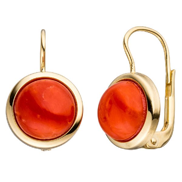 Boutons rund 333 Gold Gelbgold 2 Korallen rot Ohrringe Ohrhänger Goldohrringe CJ