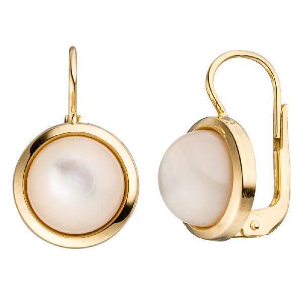 Boutons rund 333 Gold Gelbgold 2 Perlmutt Steine Ohrringe Ohrhänger CJ