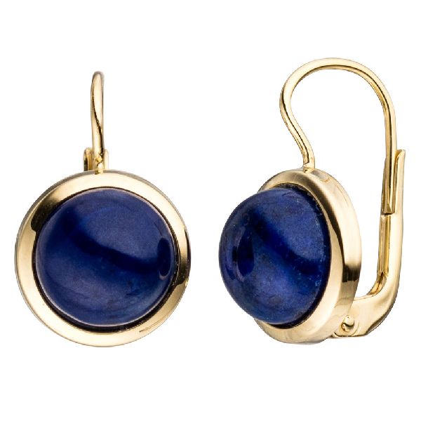 Boutons rund 333 Gold Gelbgold 2 Lapislazuli blau Ohrringe Ohrhänger CJ