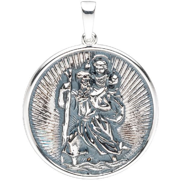 Anhänger Schutzpatron Christopherus rund 925 Sterling Silber geschwärzt CJ