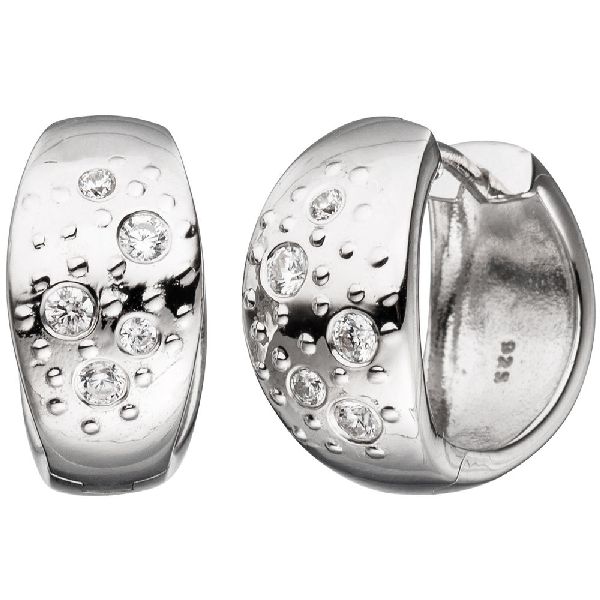 Creolen breit 925 Silber mit Zirkonia Ohrringe Silberohrringe Silbercreolen CJ