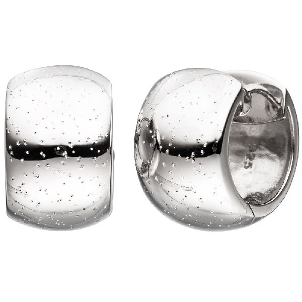 Creolen breit rund 925 Sterling Silber Ohrringe mit Glitzereffekt Silbercreolen CJ