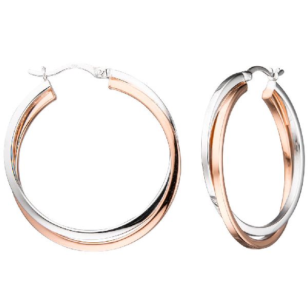 Creolen rund 925 Sterling Silber bicolor vergoldet Ohrringe CJ