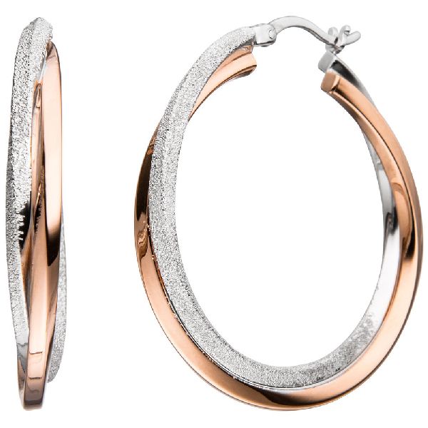 Creolen 925 Sterling Silber bicolor vergoldet mit Struktur Ohrringe CJ