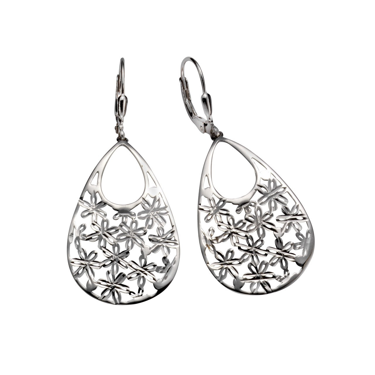 Echtschmuck Ohrhänger Ohrringe 925er Silber rhodiniert Blüten 4,8cm, 1 Paar