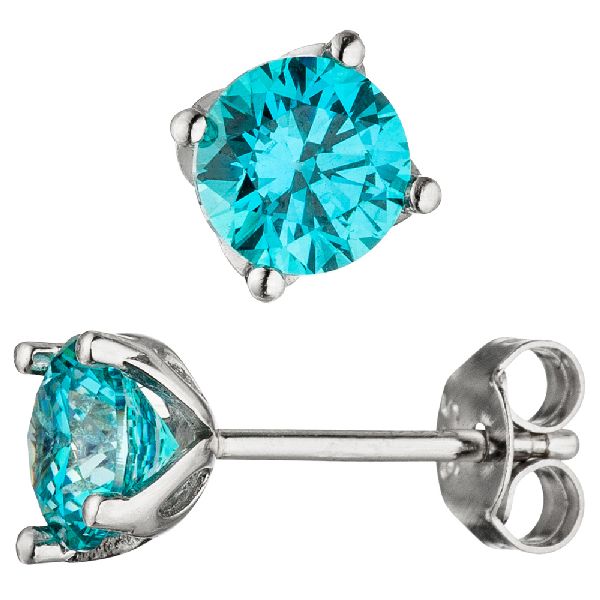 Ohrstecker 925 Sterling Silber 2 Zirkonia türkis hellblau blau Ohrringe CJ