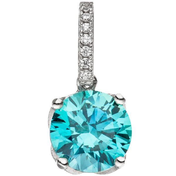 Anhänger 925 Sterling Silber 1 Zirkonia tükis hellblau blau Silberanhänger CJ