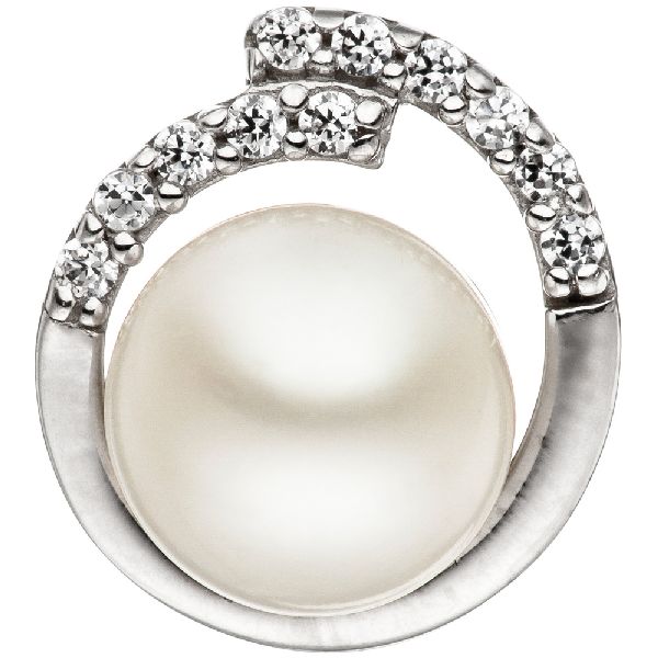 Anhänger 925 Sterling Silber mit 1 Süßwasser Perle und Zirkonia Perlenanhänger CJ